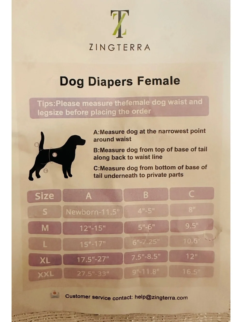 Zingterra Dog Diapers XXL - Pack of 3 Multi-Color